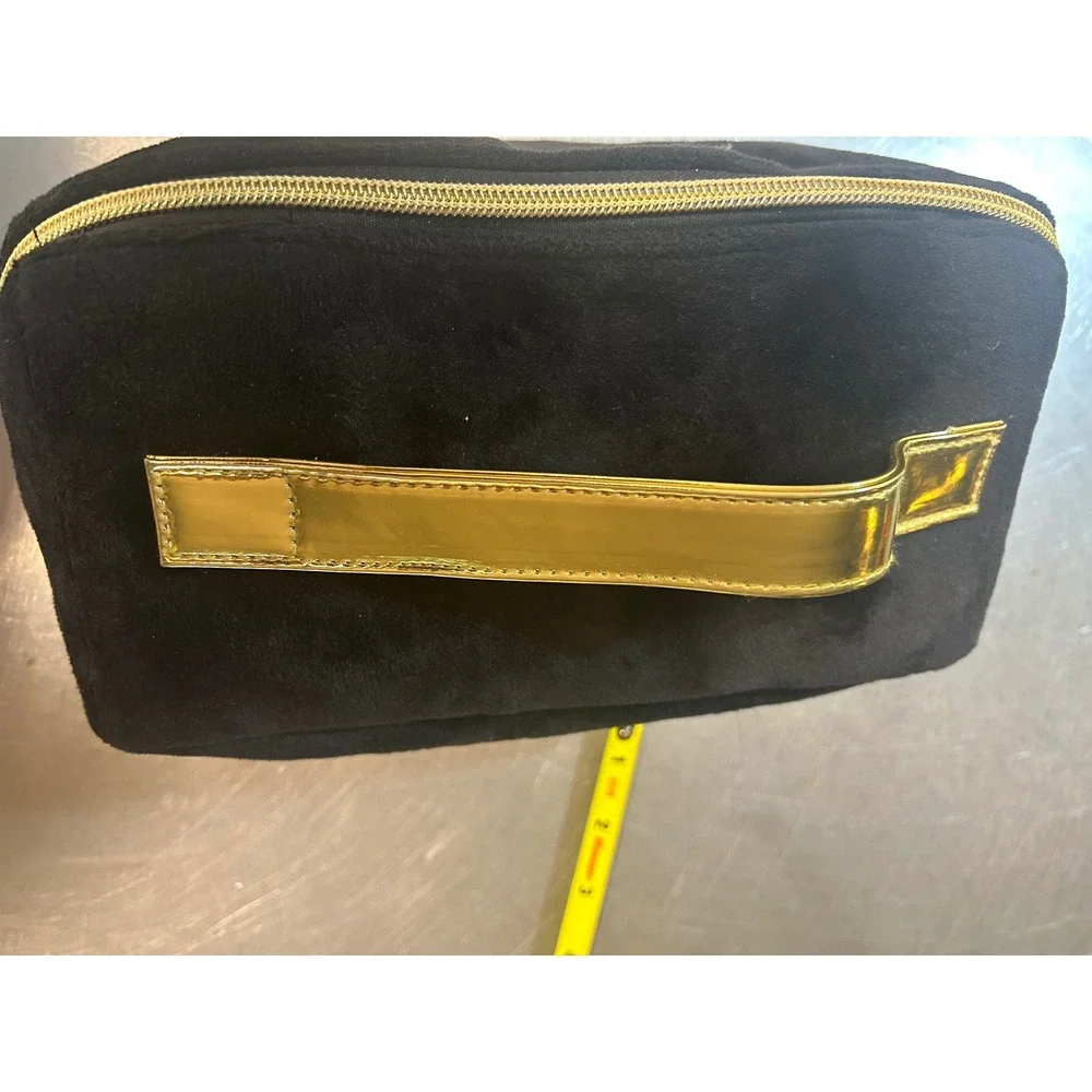 Juicy Couture Black Velour Makeup Bag Gold Trim Pink Interior Vanity Case